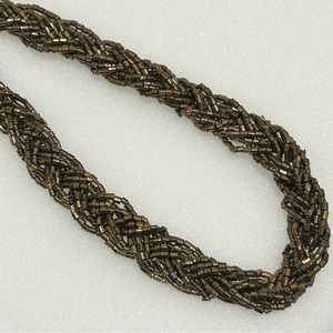 Vintage Premier Designs Gold Tone Braided Tube Bead Bib Necklace 16” Extender 3”